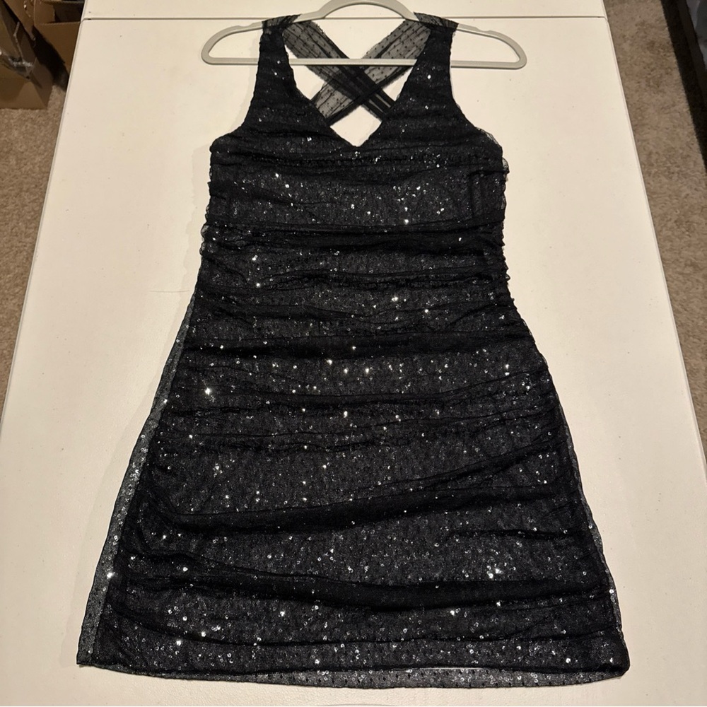 Express Black Sequin Mini Dress
